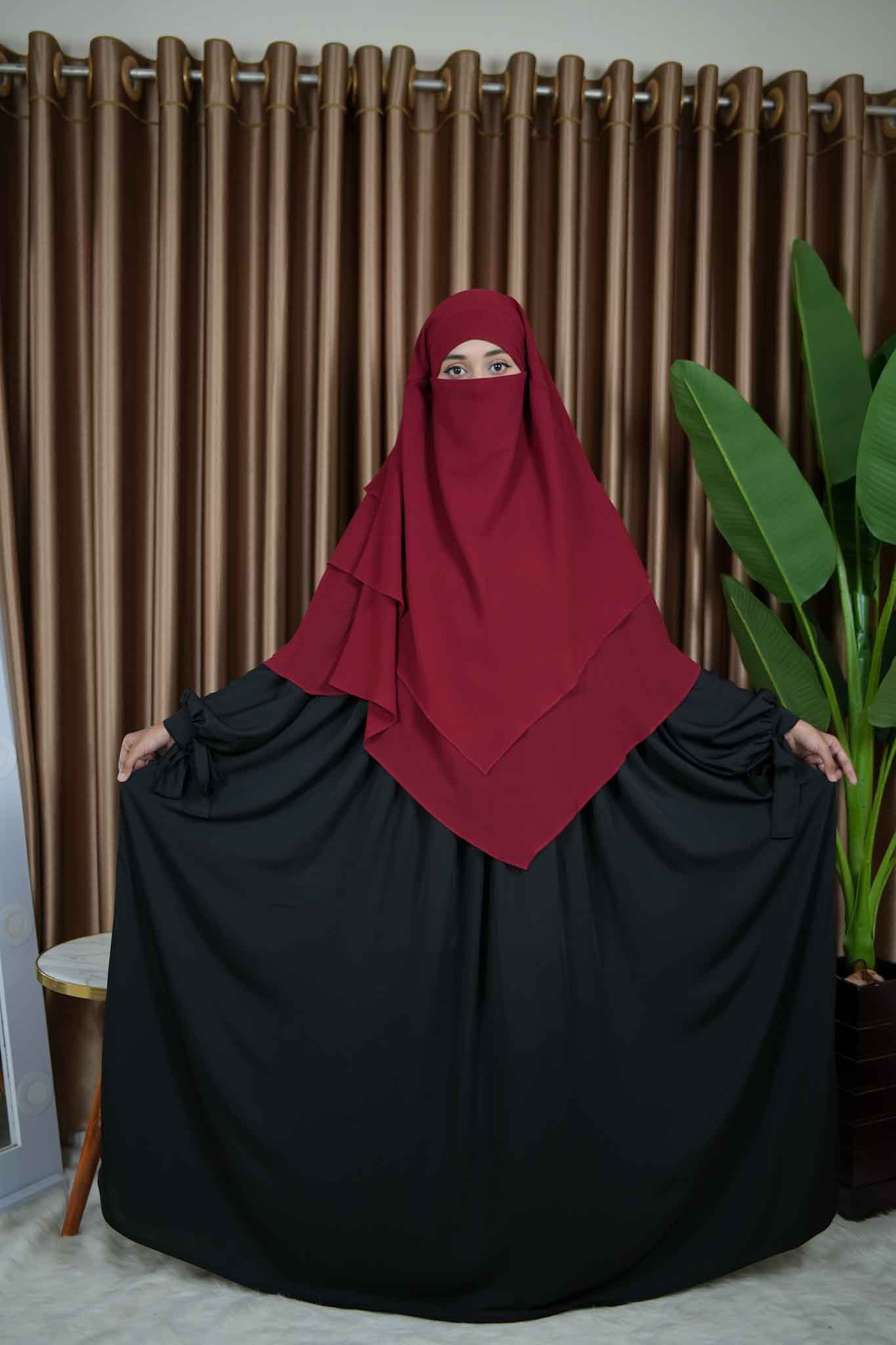 RED MAROON THREE LAYER READY HIJAB